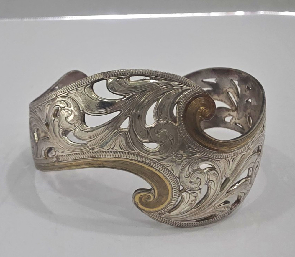Western Scroll Filigree Cuff Bracelet Silver Gold Tone Openwork Cowgirl